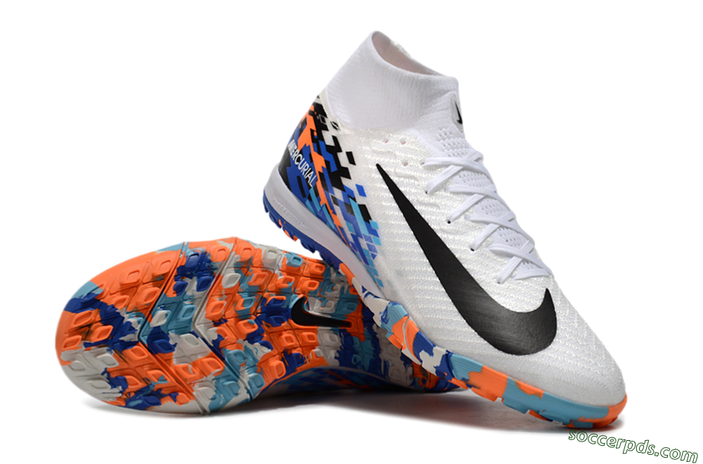 Nike Air Zoom Mercurial Superfly 10 Elite TF High-Tops Football Shoes - White/Blue/Orange 3