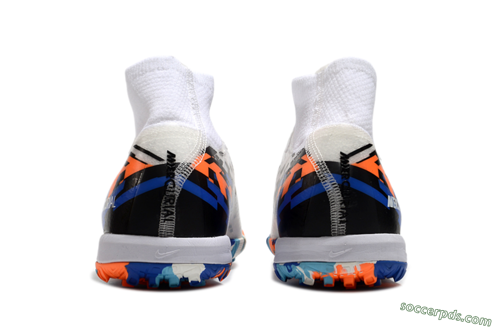 Nike Air Zoom Mercurial Superfly 10 Elite TF High-Tops Football Shoes - White/Blue/Orange 5