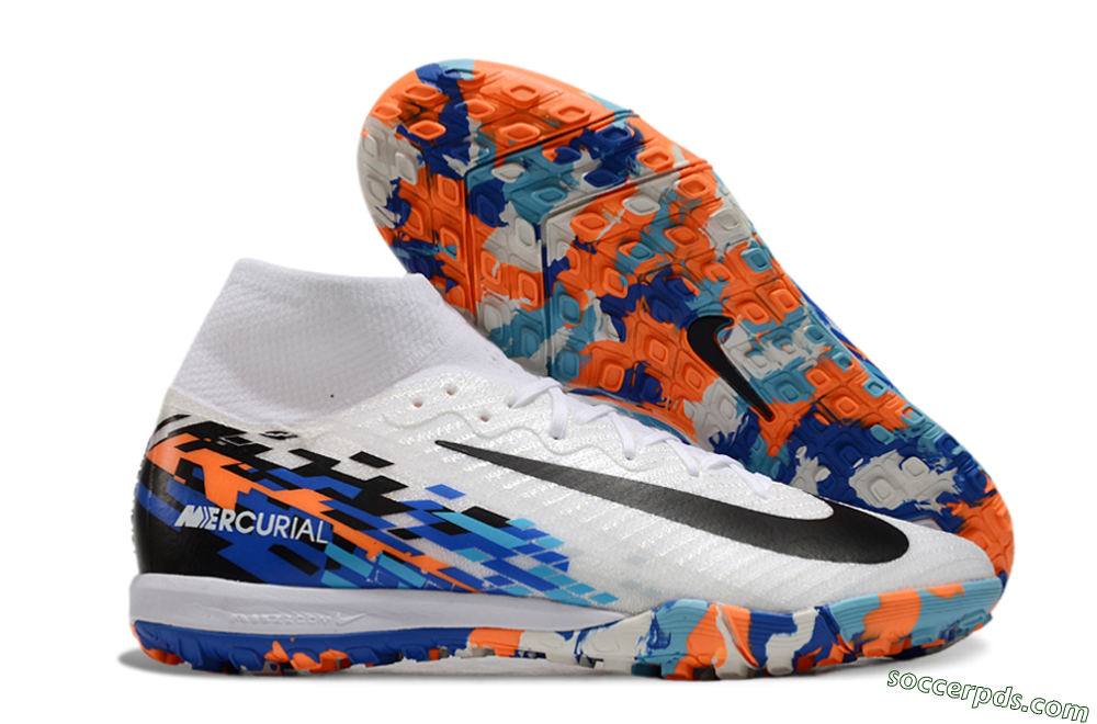 Nike Air Zoom Mercurial Superfly 10 Elite TF High-Tops Football Shoes - White/Blue/Orange 1