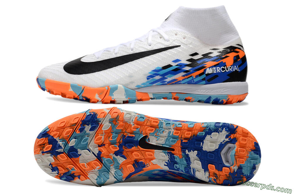 Nike Air Zoom Mercurial Superfly 10 Elite TF High-Tops Football Shoes - White/Blue/Orange 0