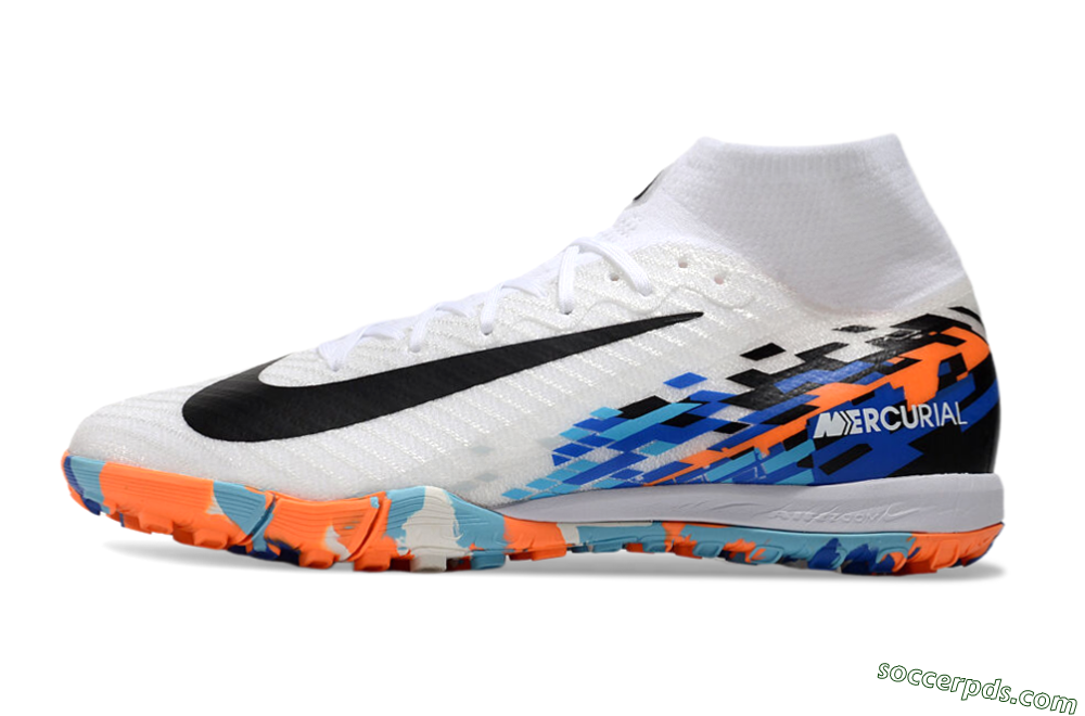 Nike Air Zoom Mercurial Superfly 10 Elite TF High-Tops Football Shoes - White/Blue/Orange 2