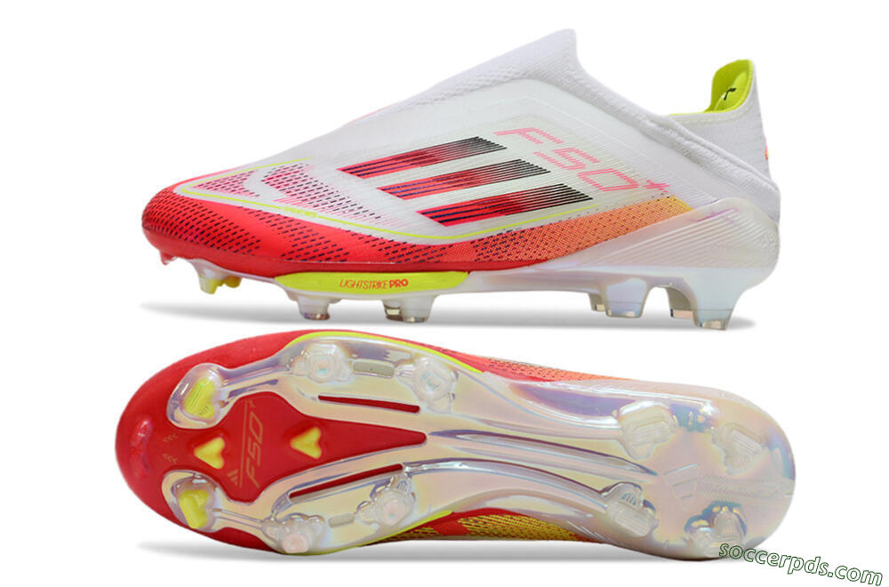 Adidas F50+ Elite Lightstrike Pro Laceless FG Low-Tops Football Boots - White/Red/Yellow 0