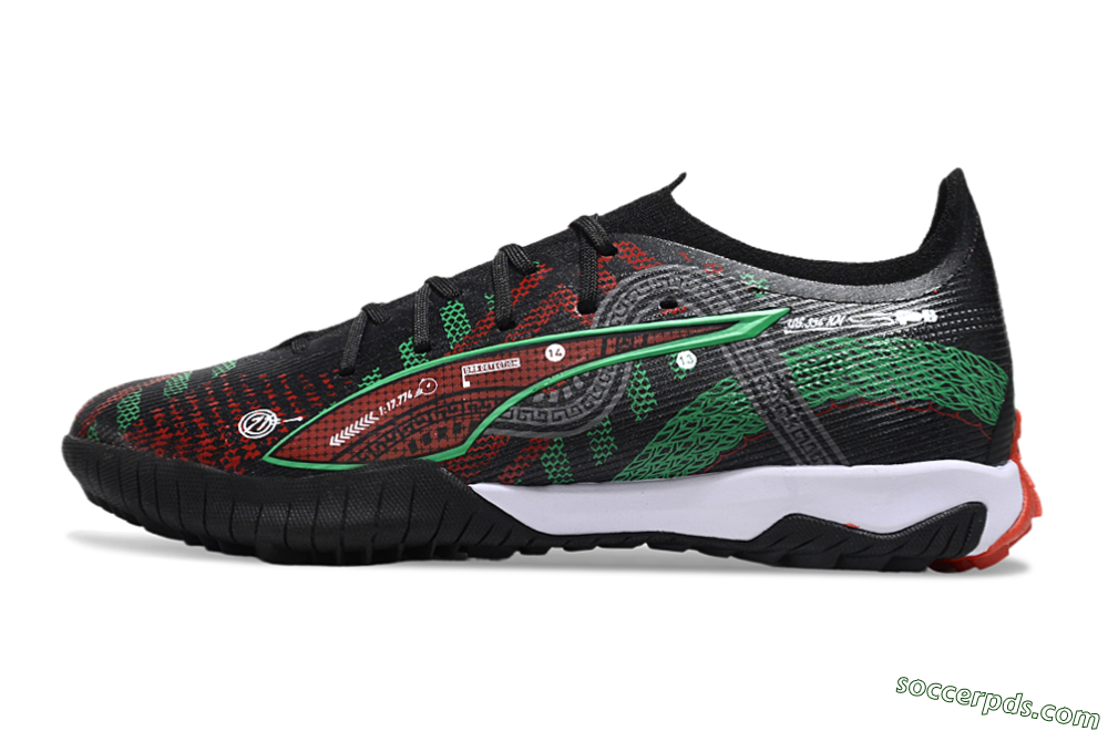Puma Ultra Ultimate TF Low-Tops Football Shoes - Black/Red/Green 2