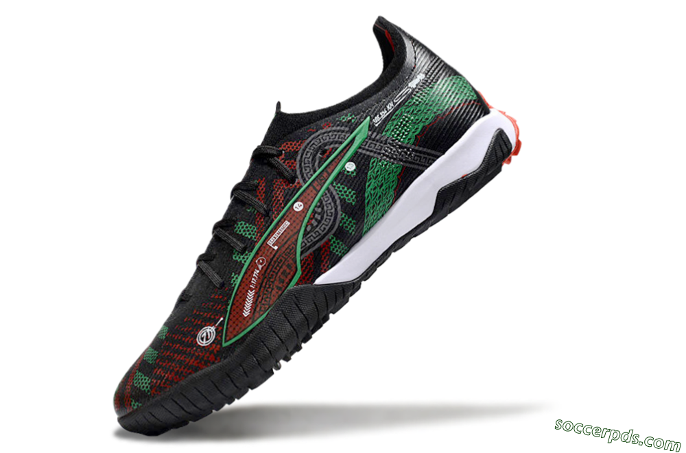 Puma Ultra Ultimate TF Low-Tops Football Shoes - Black/Red/Green 5
