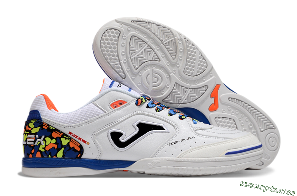 Joma Top Flex IC Low-Tops Football Shoes - White/Black/Blue 1