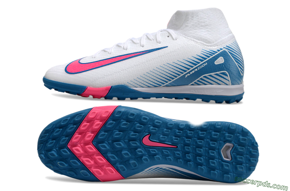 Nike Air Zoom Mercurial Superfly 10 Elite TF High-Tops Football Shoes - White/Pink/Blue 0