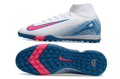 Nike Air Zoom Mercurial Superfly 10 Elite TF High-Tops Football Shoes - White/Pink/Blue