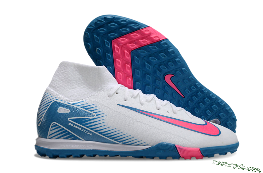 Nike Air Zoom Mercurial Superfly 10 Elite TF High-Tops Football Shoes - White/Pink/Blue 1
