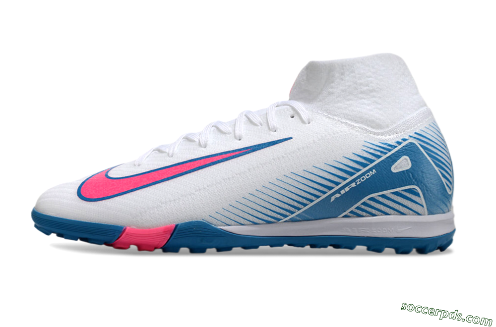 Nike Air Zoom Mercurial Superfly 10 Elite TF High-Tops Football Shoes - White/Pink/Blue 2