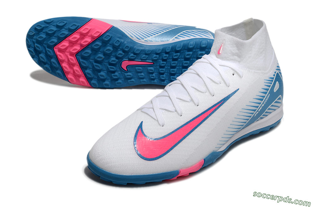 Nike Air Zoom Mercurial Superfly 10 Elite TF High-Tops Football Shoes - White/Pink/Blue 3