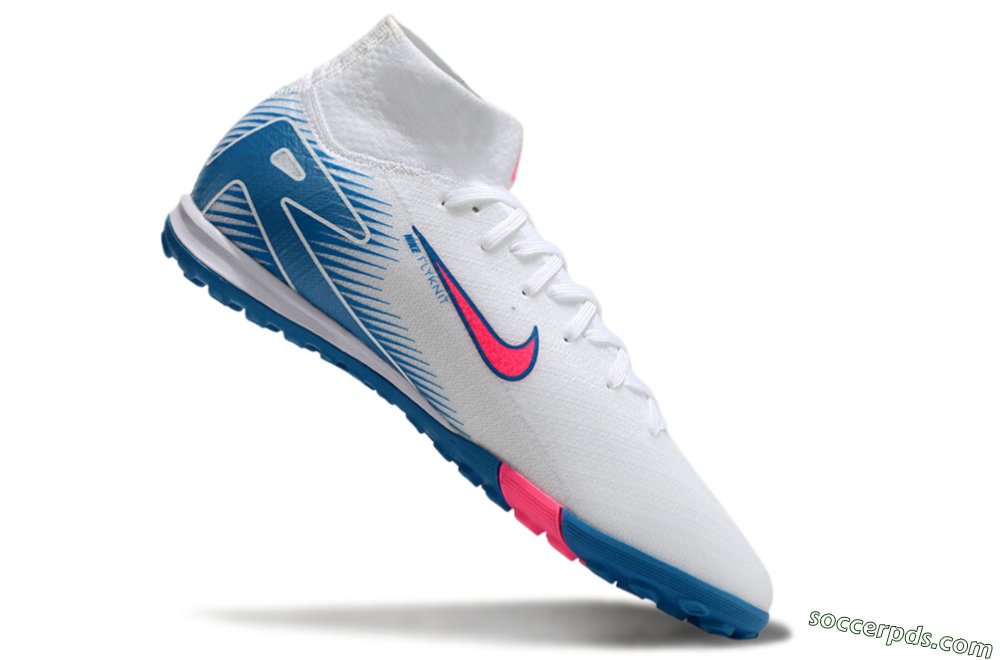 Nike Air Zoom Mercurial Superfly 10 Elite TF High-Tops Football Shoes - White/Pink/Blue 4