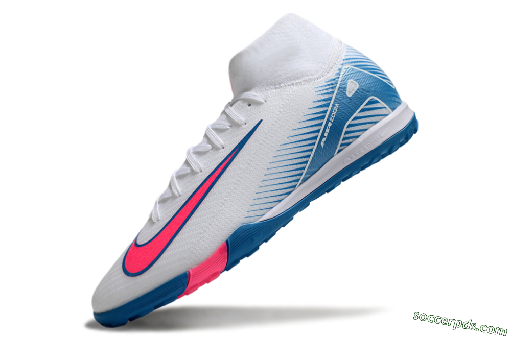 Nike Air Zoom Mercurial Superfly 10 Elite TF High-Tops Football Shoes - White/Pink/Blue 5