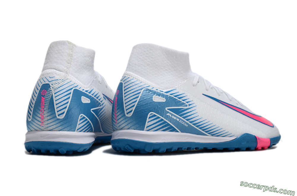 Nike Air Zoom Mercurial Superfly 10 Elite TF High-Tops Football Shoes - White/Pink/Blue 6