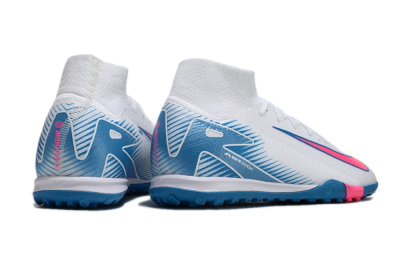 Nike Air Zoom Mercurial Superfly 10 Elite TF High-Tops Football Shoes - White/Pink/Blue