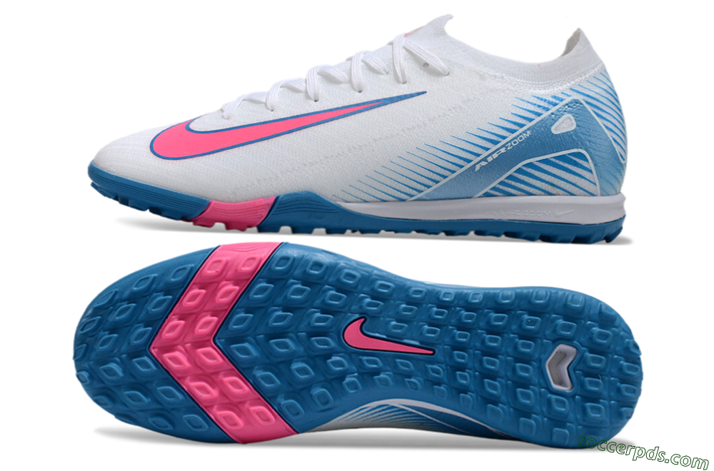 Nike Air Zoom Mercurial Vapor 16 Elite TF Low-Tops Football Shoes - White/Pink/Blue 0