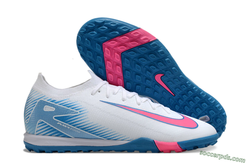 Nike Air Zoom Mercurial Vapor 16 Elite TF Low-Tops Football Shoes - White/Pink/Blue 1