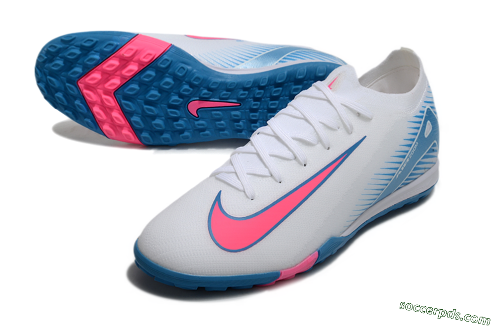 Nike Air Zoom Mercurial Vapor 16 Elite TF Low-Tops Football Shoes - White/Pink/Blue 3