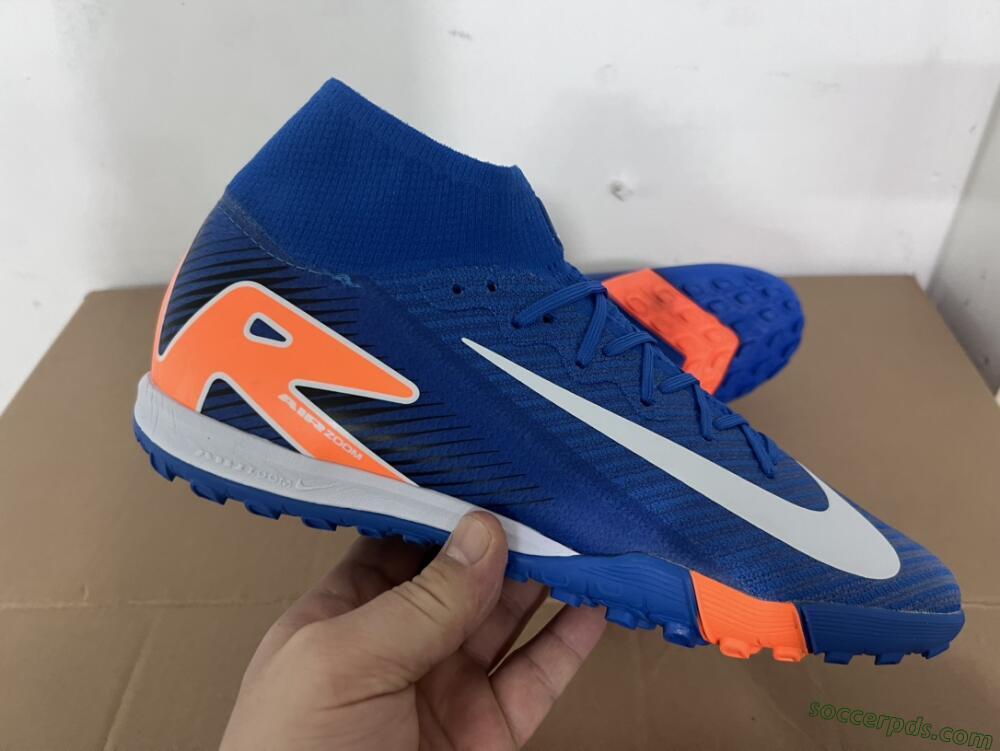 Nike Air Zoom Mercurial Superfly 10 Elite TF High-Tops Football Shoes - Blue/White/Orange