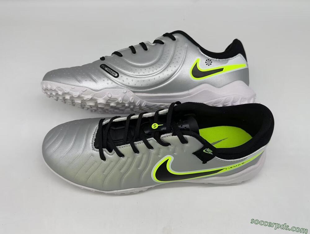 Nike Tiempo Legend 10 TF Low-Tops Football Shoes - Silver/Black/Yellow