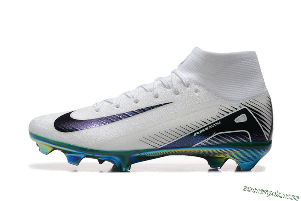 Nike Air Zoom Mercurial Superfly 10 Elite FG High-Tops Football Boots - White/Blue/Gold 2
