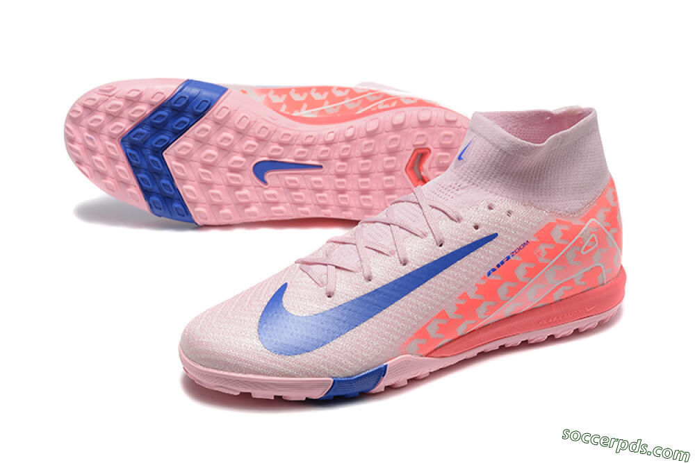Nike Air Zoom Mercurial Superfly 10 Elite TF High-Tops Football Shoes - Pink/Blue/White 3