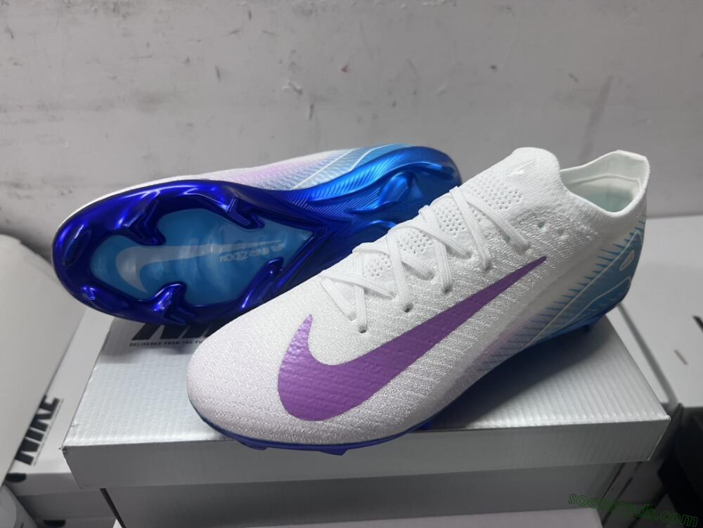 Nike Air Zoom Mercurial Vapor 16 Elite FG Low-Tops Football Boots - White/Purple/Blue
