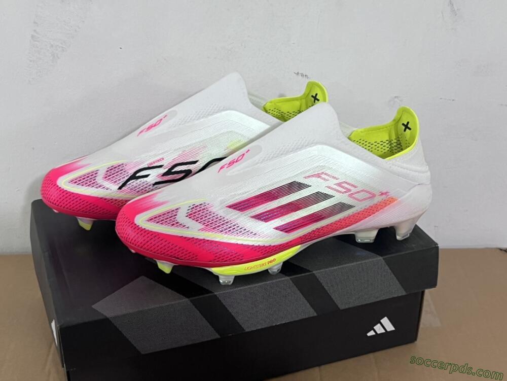 Adidas F50+ Elite Lightstrike Pro Laceless FG Low-Tops Football Boots - White/Red/Yellow