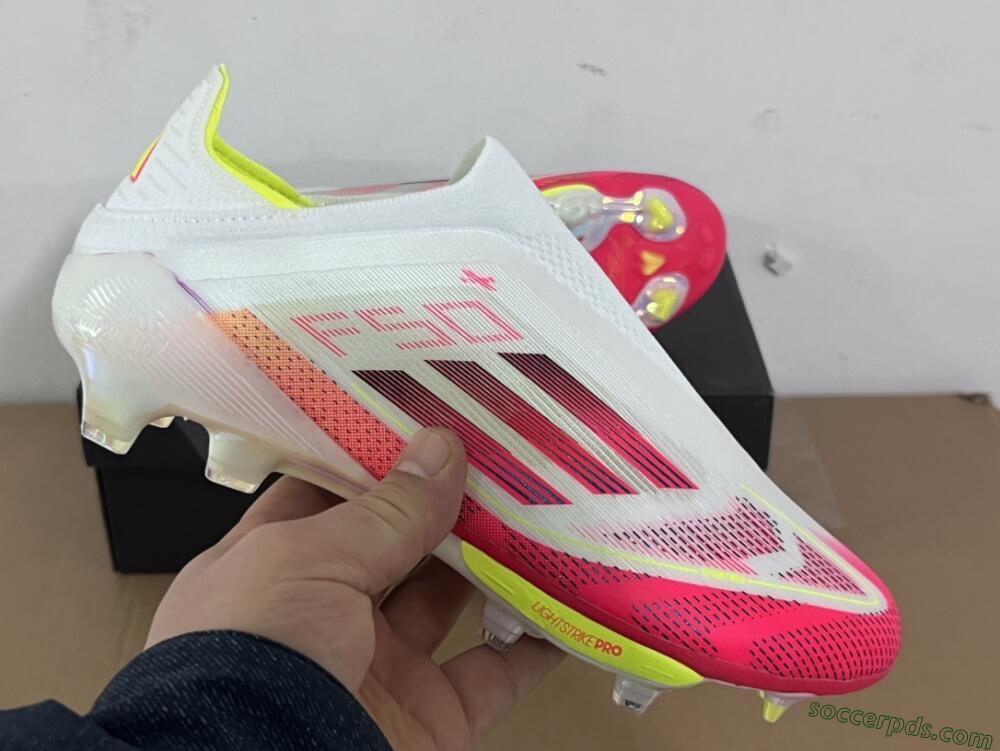 Adidas F50+ Elite Lightstrike Pro Laceless FG Low-Tops Football Boots - White/Red/Yellow