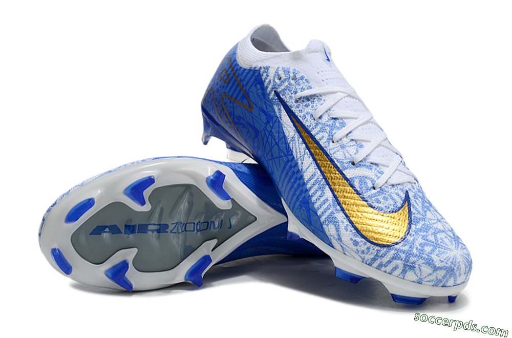Nike Air Zoom Mercurial Vapor 16 Elite FG Low-Tops Football Boots - White/Blue/Gold 3
