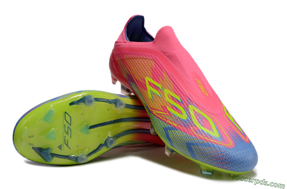 Adidas F50 Elite Laceless FG Low-Tops Football Boots - Pink/Blue/Yellow 4