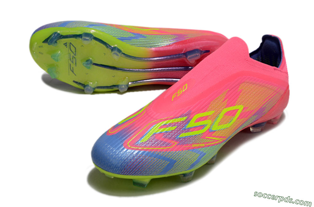 Adidas F50 Elite Laceless FG Low-Tops Football Boots - Pink/Blue/Yellow 3