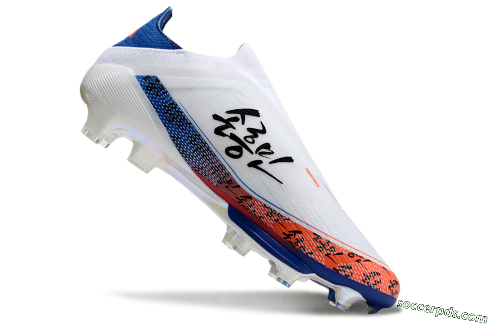 Adidas F50 Elite Lightstrike Pro Laceless FG Low-Tops Football Boots - White/Orange/Blue 4