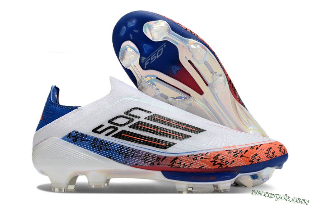 Adidas F50 Elite Lightstrike Pro Laceless FG Low-Tops Football Boots - White/Orange/Blue 1