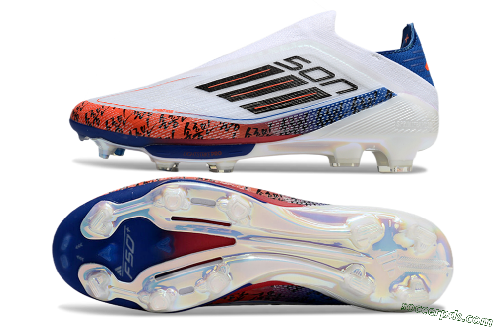 Adidas F50 Elite Lightstrike Pro Laceless FG Low-Tops Football Boots - White/Orange/Blue 0