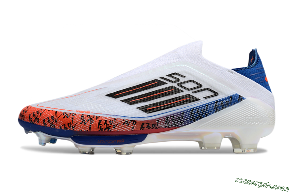 Adidas F50 Elite Lightstrike Pro Laceless FG Low-Tops Football Boots - White/Orange/Blue 2