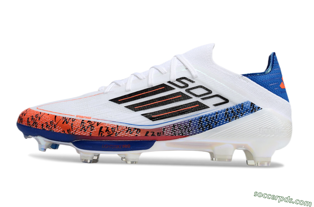 Adidas F50 Elite Lightstrike Pro FG Low-Tops Football Boots - White/Orange/Blue 2