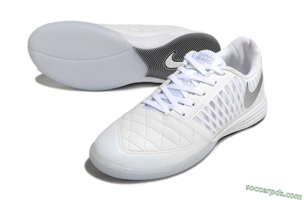 Nike Lunar Gato 2 IC Low-Tops Football Shoes - Beige/Silver/White 3