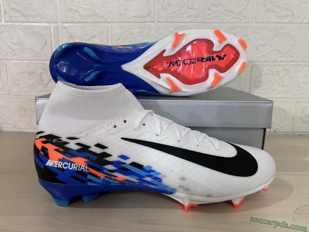 Nike Air Zoom Mercurial Superfly 10 Elite FG High-Tops Football Boots - White/Blue/Orange
