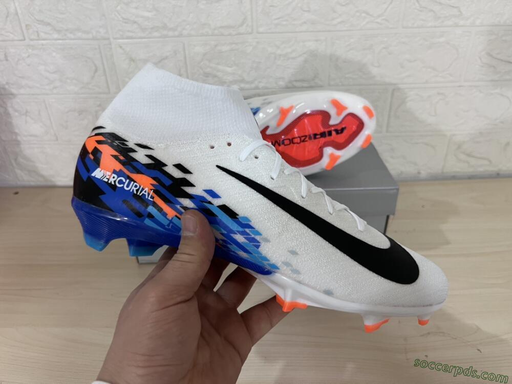 Nike Air Zoom Mercurial Superfly 10 Elite FG High-Tops Football Boots - White/Blue/Orange