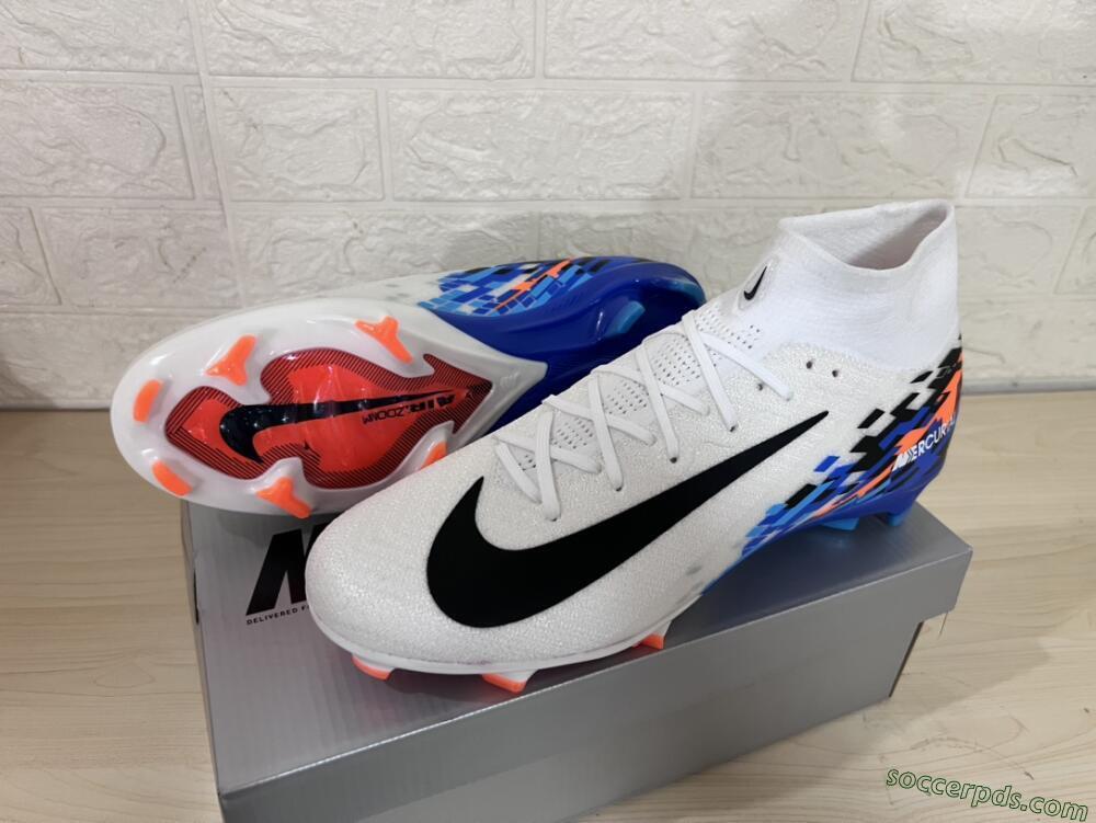 Nike Air Zoom Mercurial Superfly 10 Elite FG High-Tops Football Boots - White/Blue/Orange