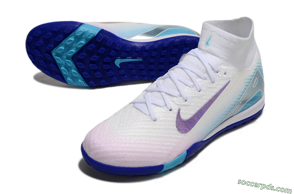 Nike Air Zoom Mercurial Superfly 10 Elite TF High-Tops Football Shoes - White/Purple/Blue 3