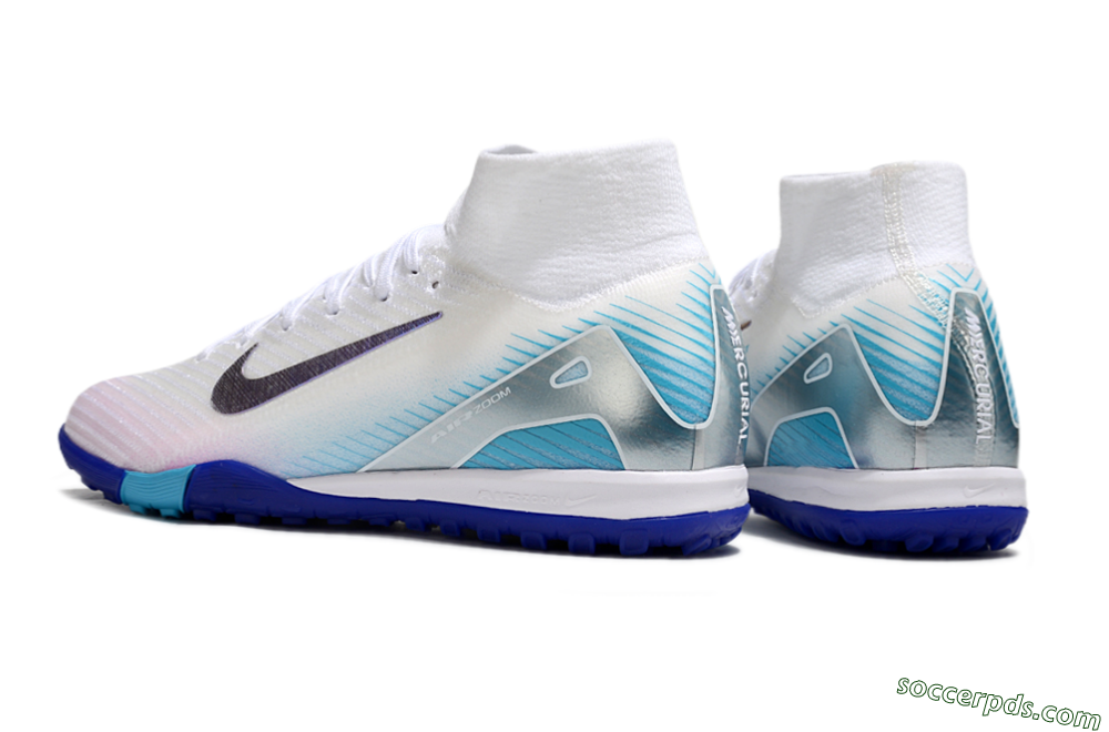 Nike Air Zoom Mercurial Superfly 10 Elite TF High-Tops Football Shoes - White/Purple/Blue 4