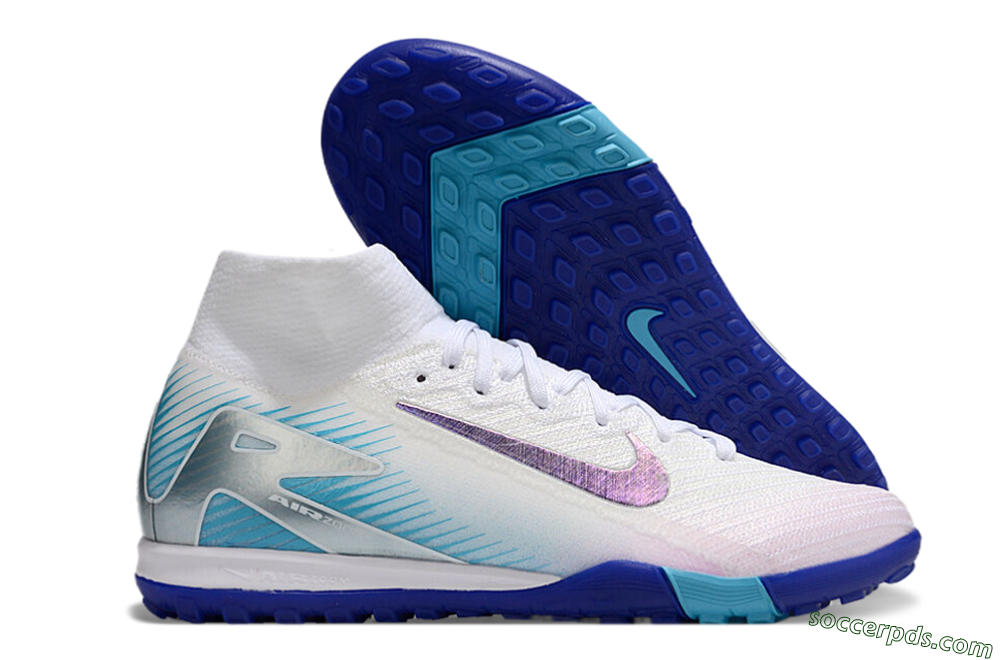 Nike Air Zoom Mercurial Superfly 10 Elite TF High-Tops Football Shoes - White/Purple/Blue 1