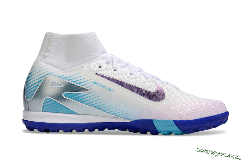 Nike Air Zoom Mercurial Superfly 10 Elite TF High-Tops Football Shoes - White/Purple/Blue 5