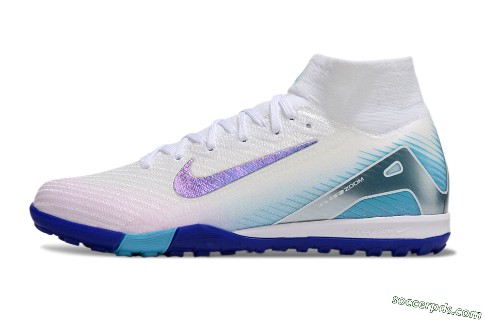 Nike Air Zoom Mercurial Superfly 10 Elite TF High-Tops Football Shoes - White/Purple/Blue 2