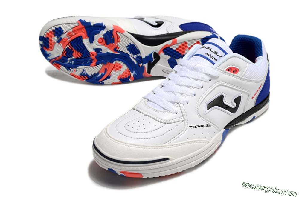 Joma Top Flex IC Low-Tops Football Shoes - White/Red/Blue 3
