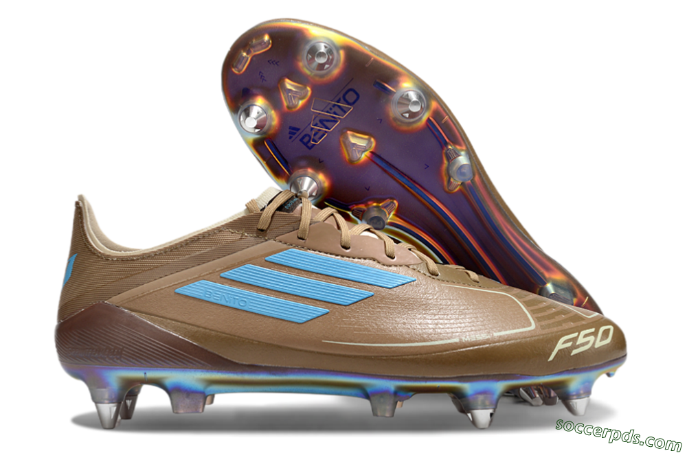 Messi x Adidas F50 Elite SG Low-Tops Football Boots - Brown/White/Blue 1