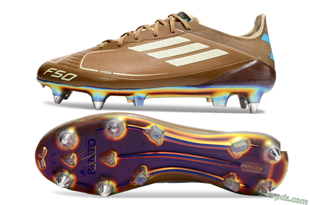 Messi x Adidas F50 Elite SG Low-Tops Football Boots - Brown/White/Blue 0