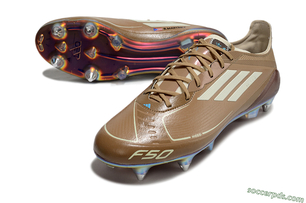 Messi x Adidas F50 Elite SG Low-Tops Football Boots - Brown/White/Blue 3