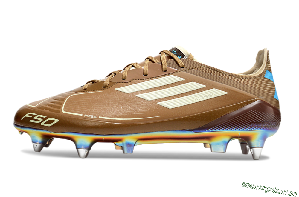 Messi x Adidas F50 Elite SG Low-Tops Football Boots - Brown/White/Blue 2